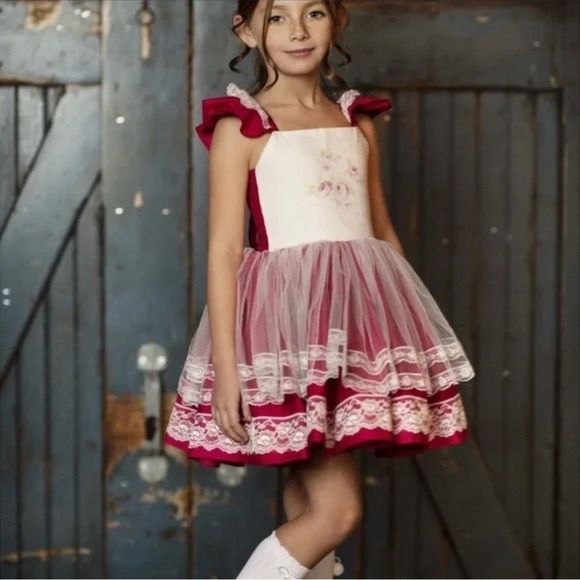NWT Dollcake Picture Perfect Girls Dress 12 Lace Red VTG style floral Red Fairy - Picture 2 of 8